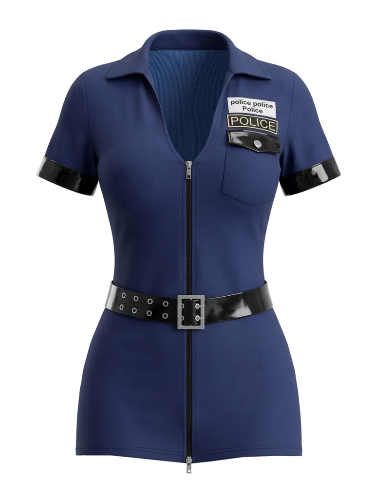 Ensemble combishort bleu marine de policière pour Halloween Années 1980 - 2