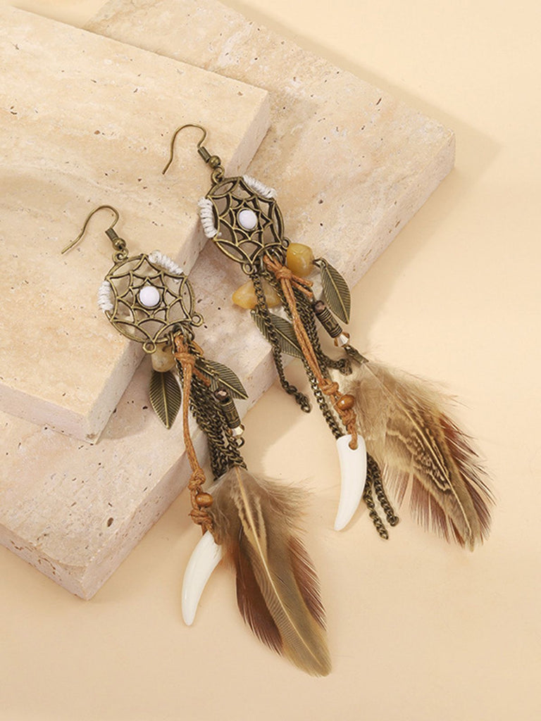 Boucles d'oreilles et collier ras du cou attrape-rêves et plumes