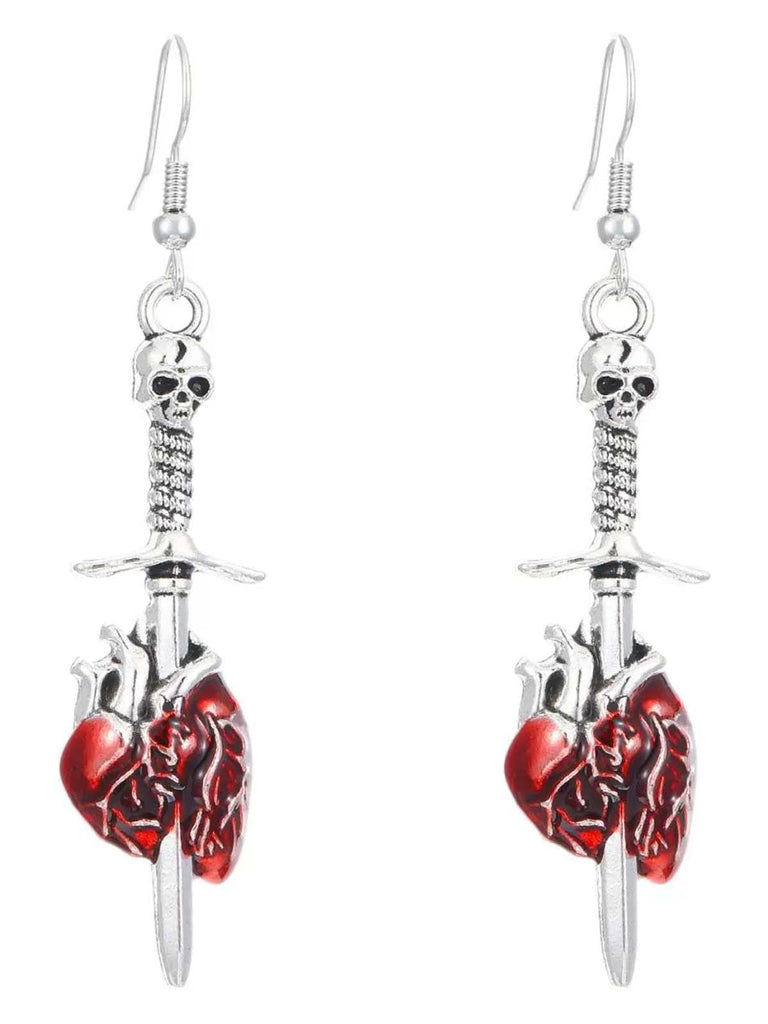 Boucles d'oreilles vintage Halloween crâne épée cœur