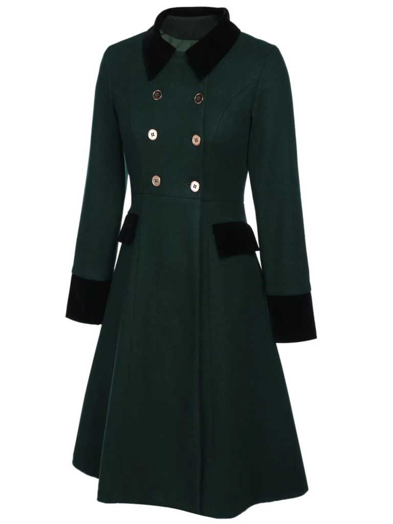 Manteau à Boutons Uni Vert Foncé Années 1950 3