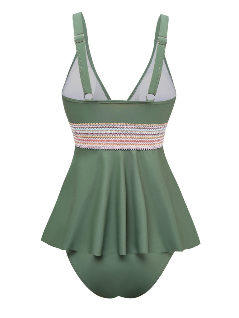 2PCS Maillot de bain patchwork en sangle style bohème des années 1940
