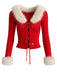 Cardigan rouge en maille col en fourrure amovible des années 1980