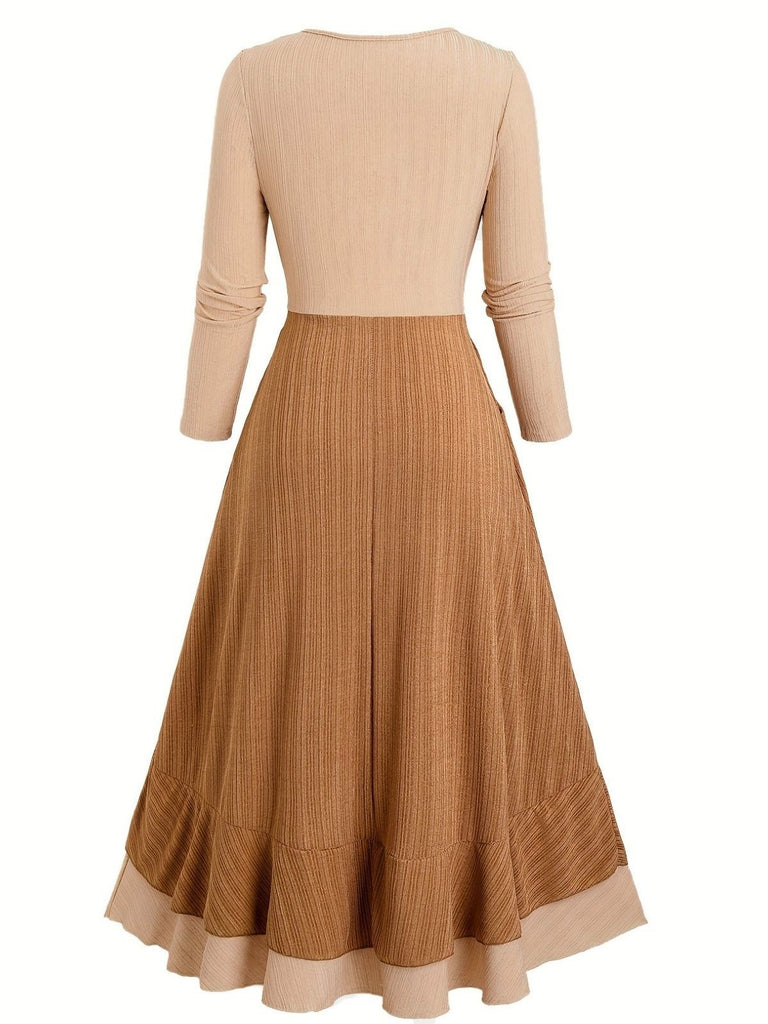 [Grande taille] Robe bohème côtelée à volants années 1970