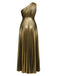 Robe de soirée plissée asymétrique dorée années 1980