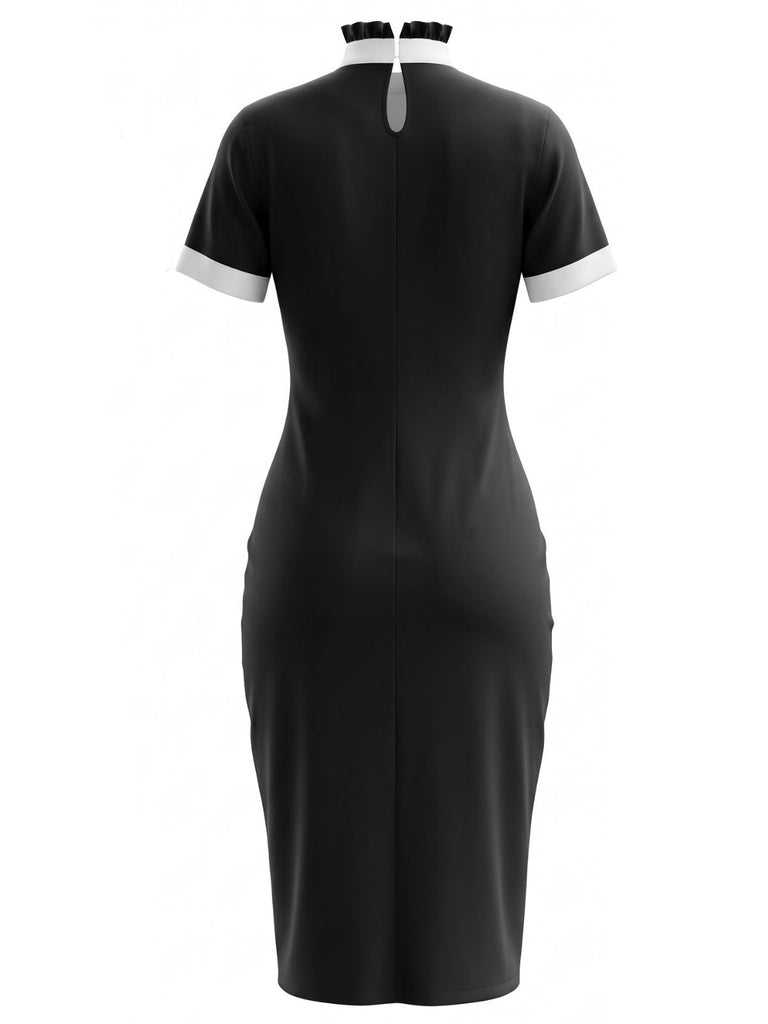Ensemble robe gothique noire de religieuse à croix avec voile et bas Années 1980 - 2