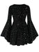 [Grande taille] Robe noire en velours col en V motif étoiles des années 1960