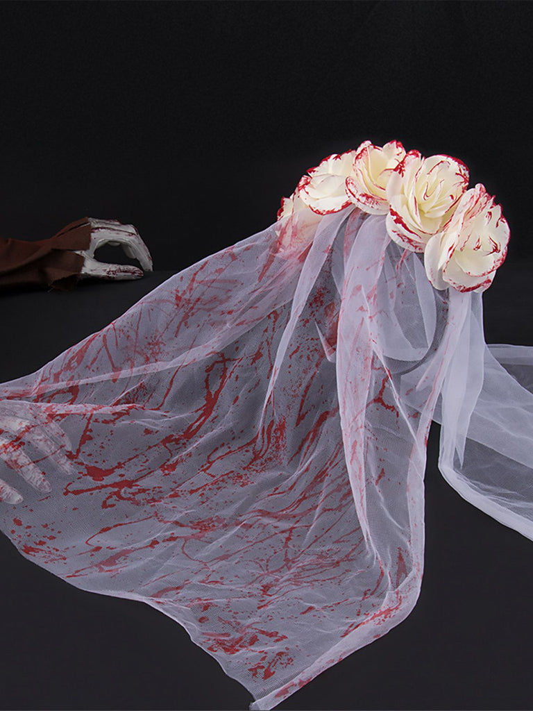 Voile de tulle de mariée fantôme à la rose de sang d'Halloween