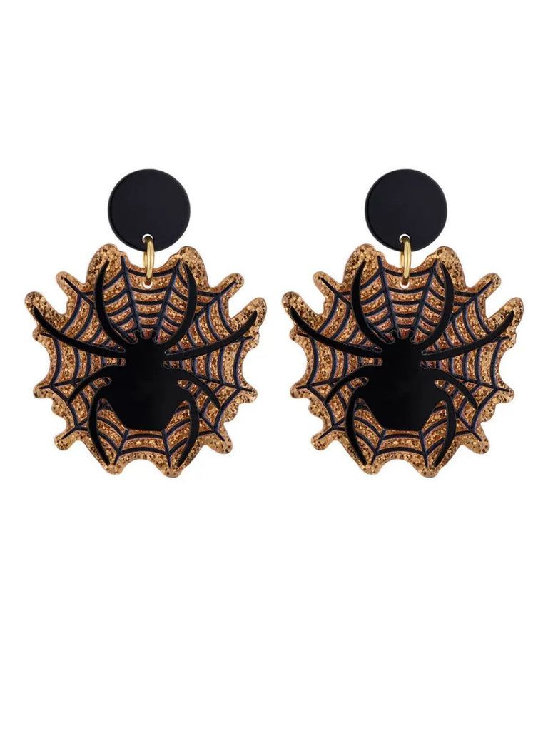 Boucles d'oreilles vintage noires en forme d'araignée et de toile d'araignée