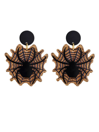 Boucles d'oreilles vintage noires en forme d'araignée et de toile d'araignée