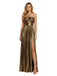Robe plissée dorée à dos nu et col croisé années 1930