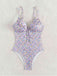 Maillot de bain une pièce violet à lacets floral des années 1950