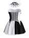 Robe corset noire et blanche de déguisement arlequin Années 1980 - 2