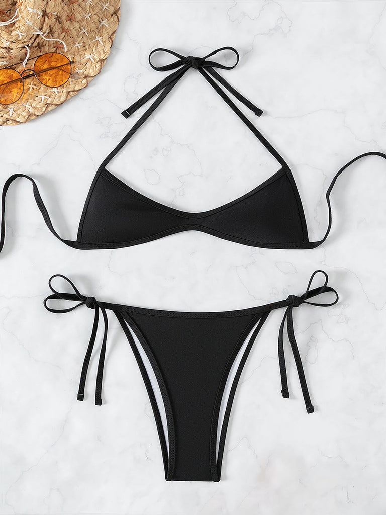 Ensemble bikini froncé à lacets style années 60