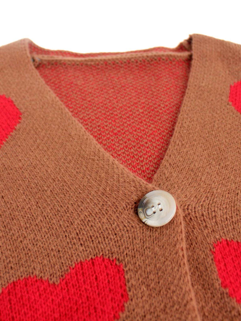 Cardigan en maille à imprimé cœur style Saint-Valentin années 1950