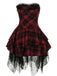 Robe bustier rouge en maille tartan des années 1970