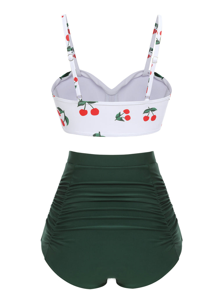 2PCS Maillot de bain taille haute à bretelles cerises 1950s