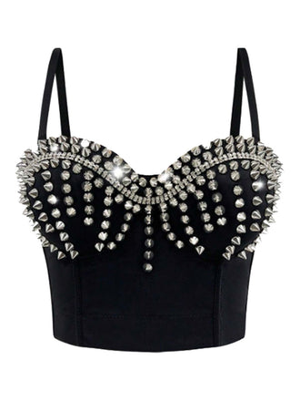 Corset satiné punk rock à rivets métalliques années 1980