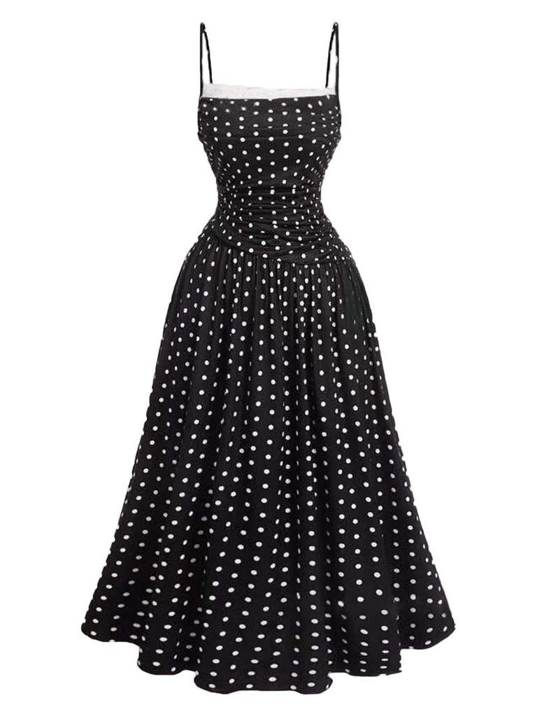 Robe à pois et empiècements en dentelle années 1950