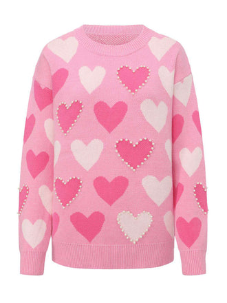 Pull rose perles en forme de cœur années 1950