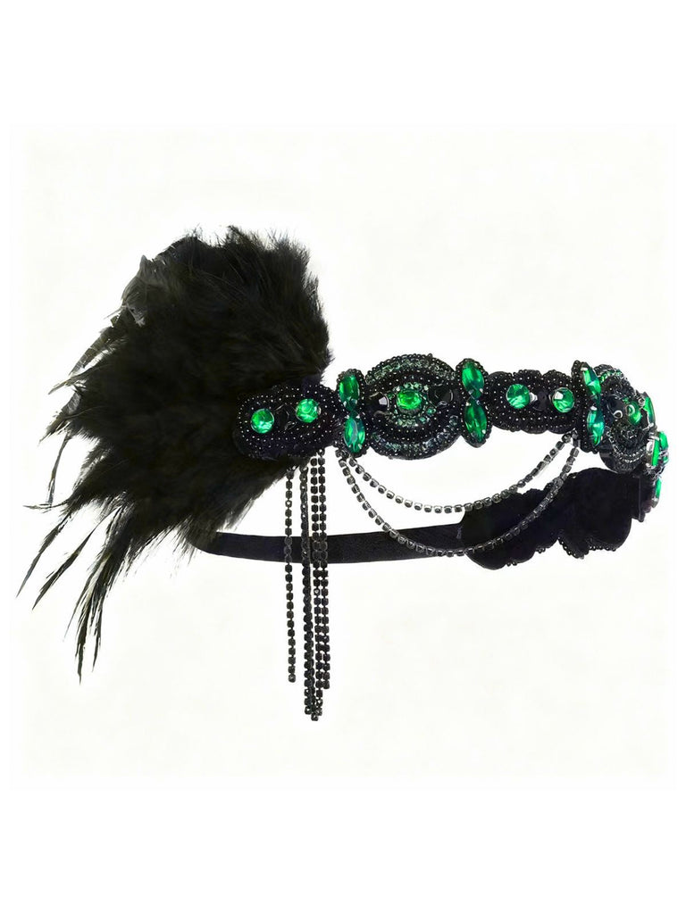 Bandeau à plumes et cristaux inspiré de Gatsby années 1920