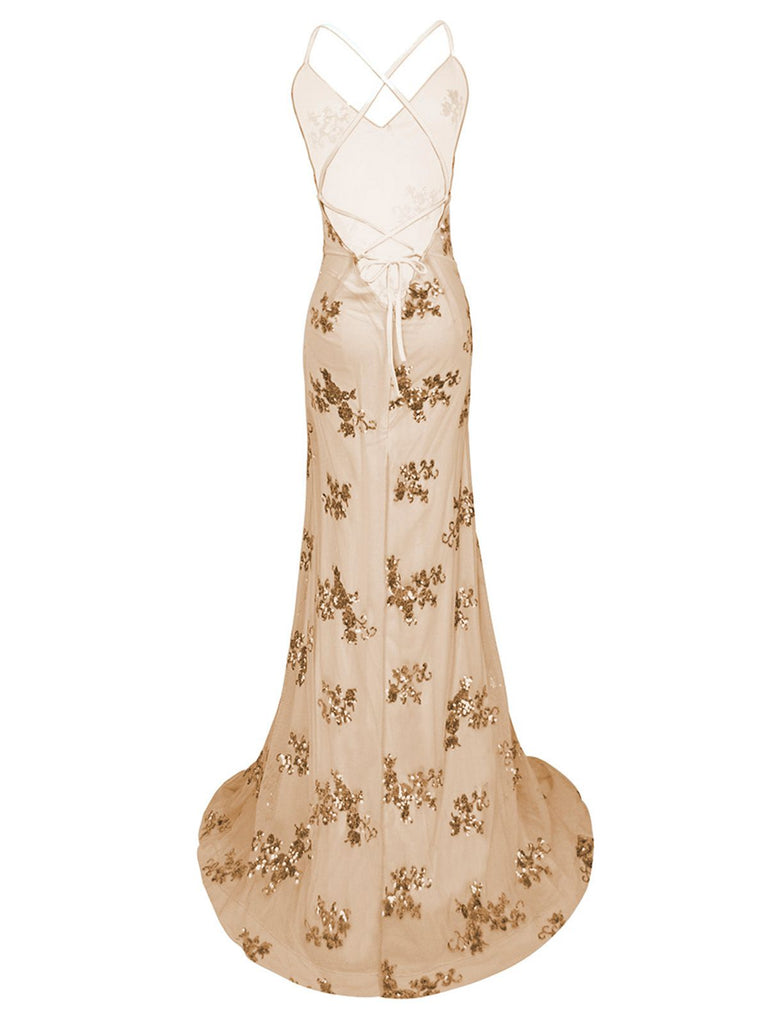 Robe sirène ivoire à sequins années 1980