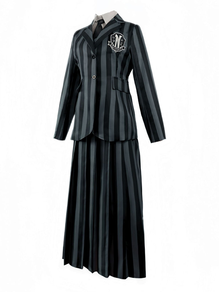Ensemble de costumes d'uniforme rayé de l'Académie du Wednesday des années 1940