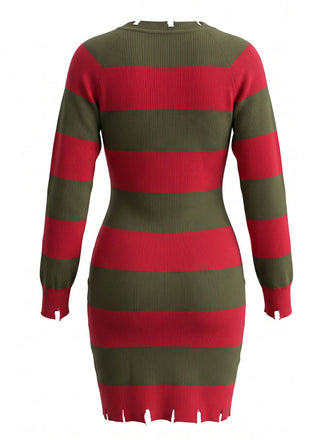 Robe en maille rayée rouge et verte de déguisement Freddy Krueger Années 1970 - 2