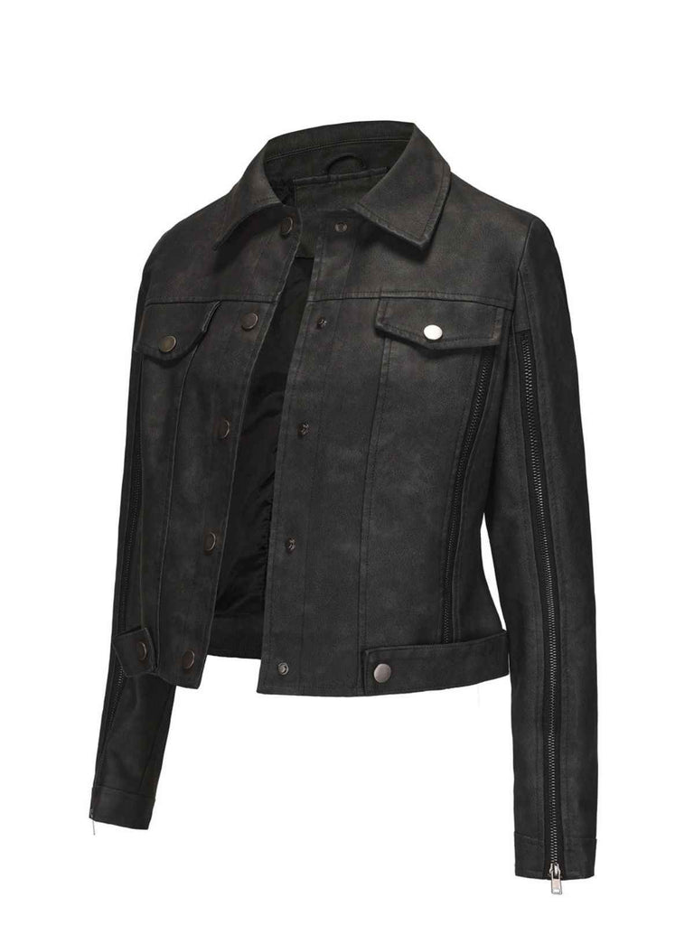 Veste de moto en cuir à fermeture éclair multiple années 1960