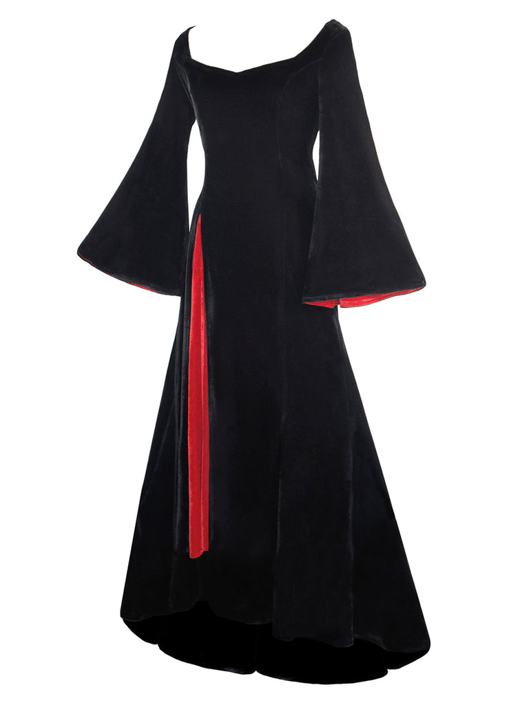 Robe en velours à manches cloches style Wednesday Addams des années 1930