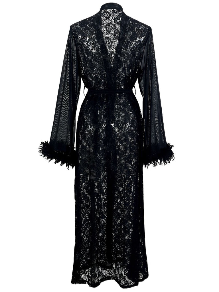 2PCS Ensemble de nuit transparent en dentelle noire des années 1940