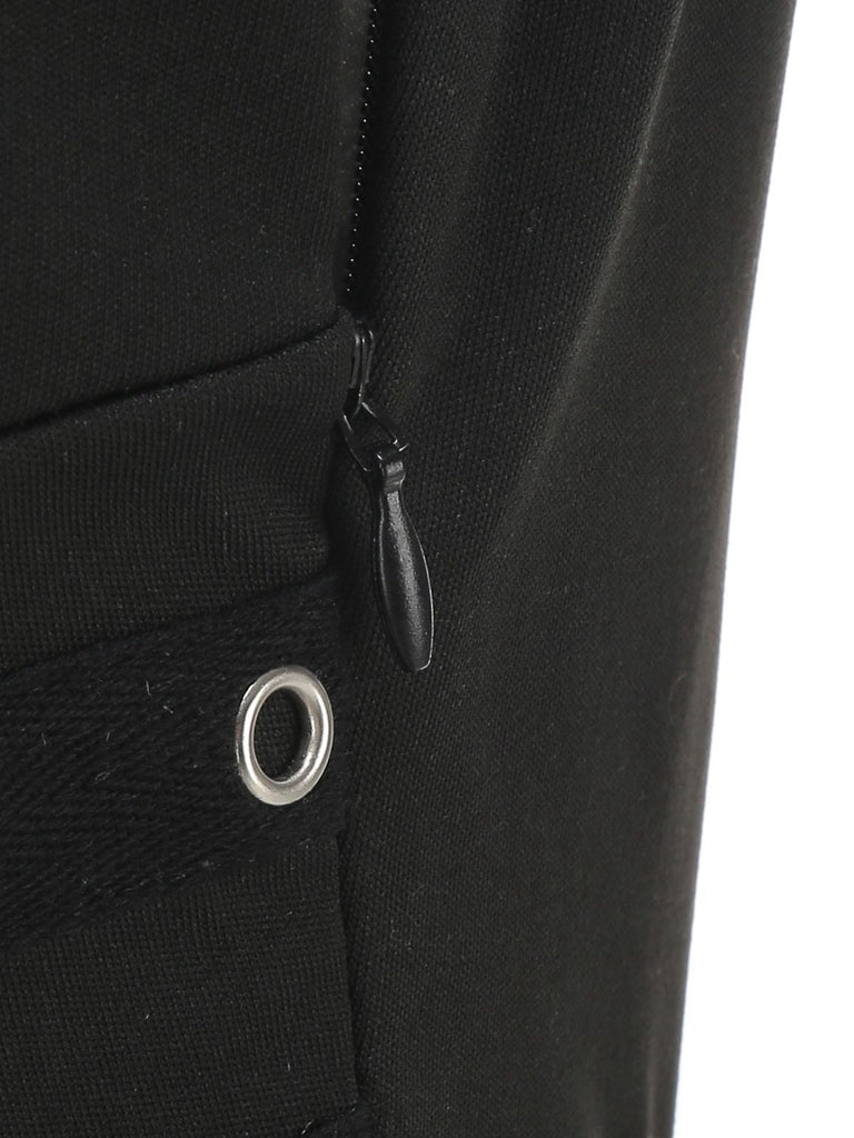 Robe trapèze noire sans manches imprimé visage ensoleillé années 1950