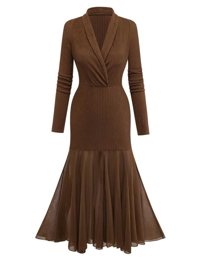 Robe sirène col en V et ourlet en résille texturée années 1930