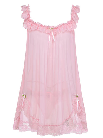 Nuisette babydoll en tulle transparent ornée de dentelle et de nœuds années 1950