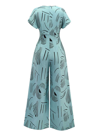 Combinaison ample col en V et lignes abstraites des années 1970