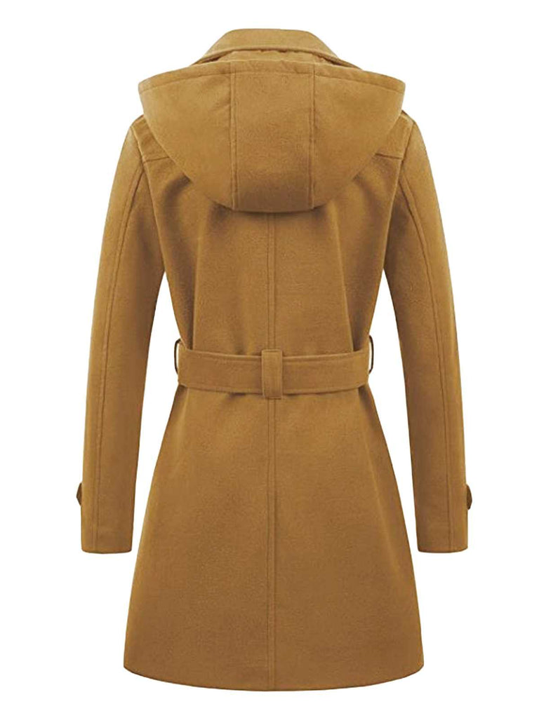 Manteau à capuche croisé en fausse laine des années 1970