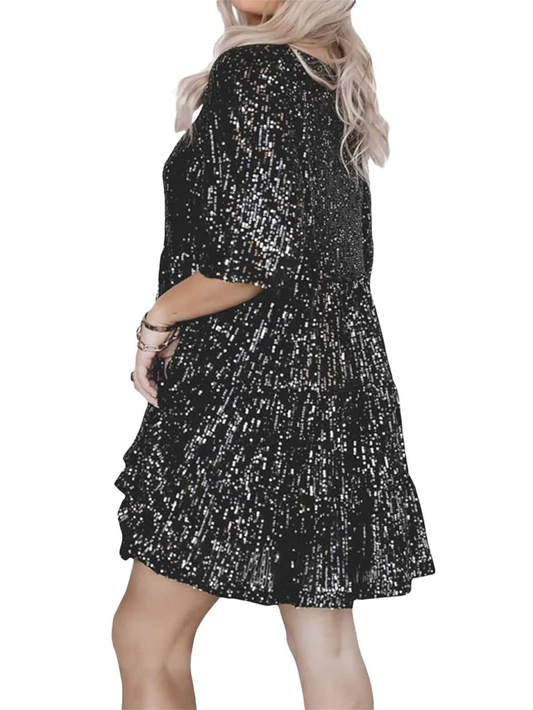 Robe babydoll paillettes et volants années 1960