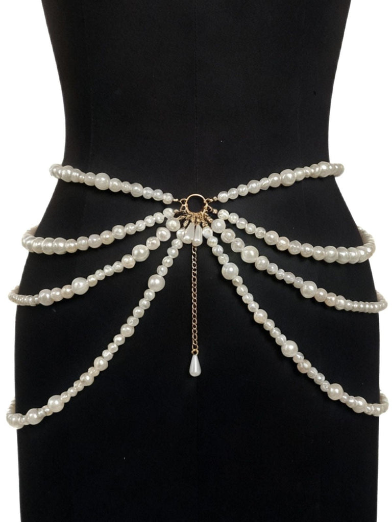 Chaîne de taille avec pendentif en forme de larme et perles multicouches