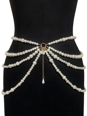 Chaîne de taille avec pendentif en forme de larme et perles multicouches
