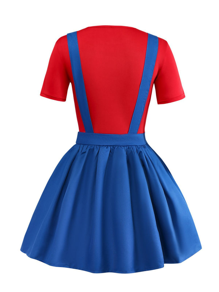 Ensemble robe à bretelles et chapeau Mario années 1970