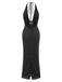 Robe maxi fendue licou pailletée dos nu col cowl 1980s