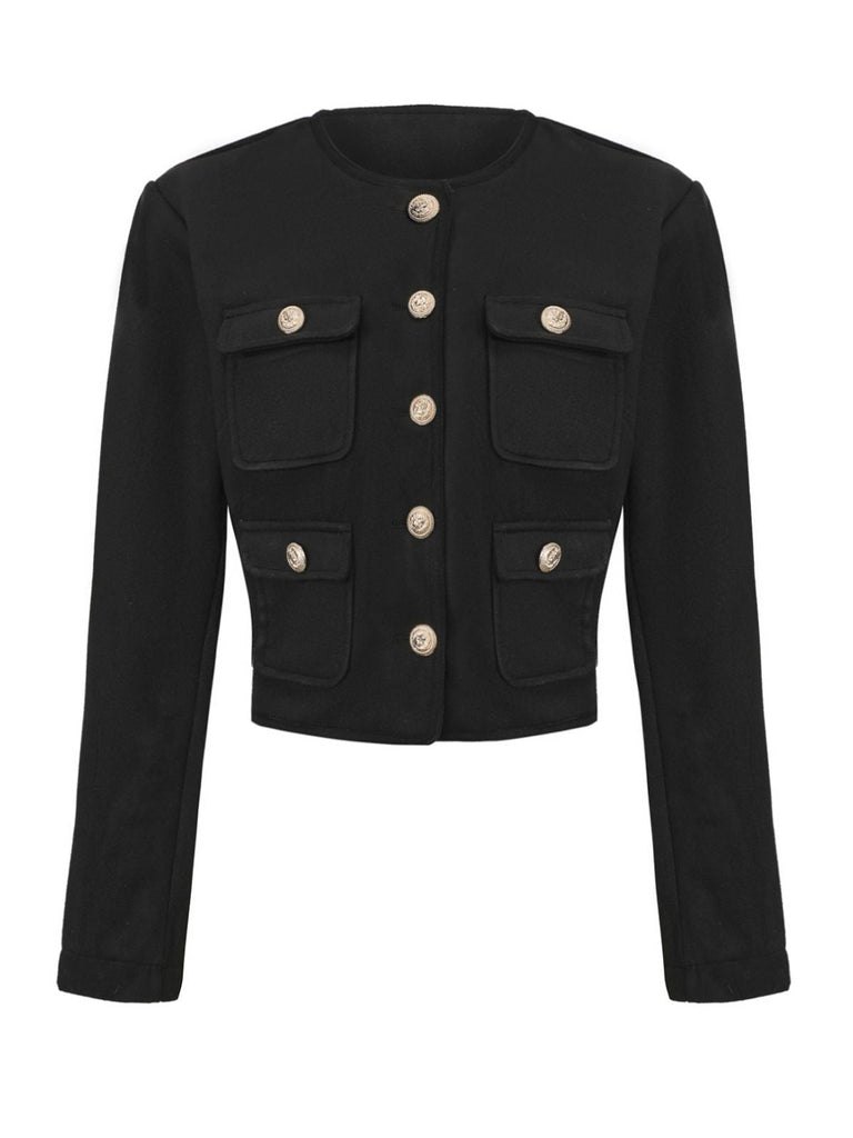 Veste courte noire en fausse laine unie années 1940