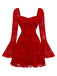 Robe en maille rouge à manches cloche et nœud floral style années 1960