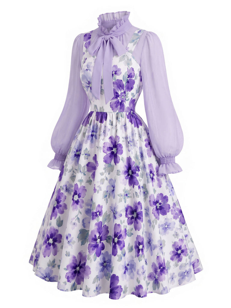 [Prévente] 2PCS Ensemble Blouse à Col Lavallière et Robe à Petites Fleurs Années 1950 - 3