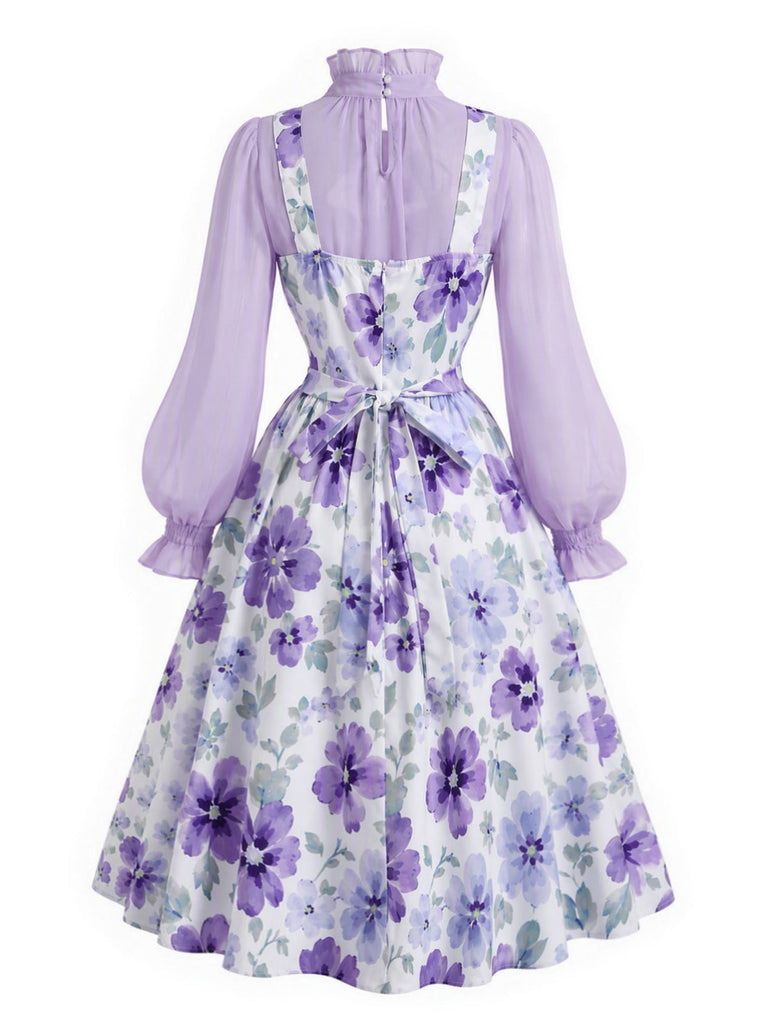 [Prévente] 2PCS Ensemble Blouse à Col Lavallière et Robe à Petites Fleurs Années 1950 - 4