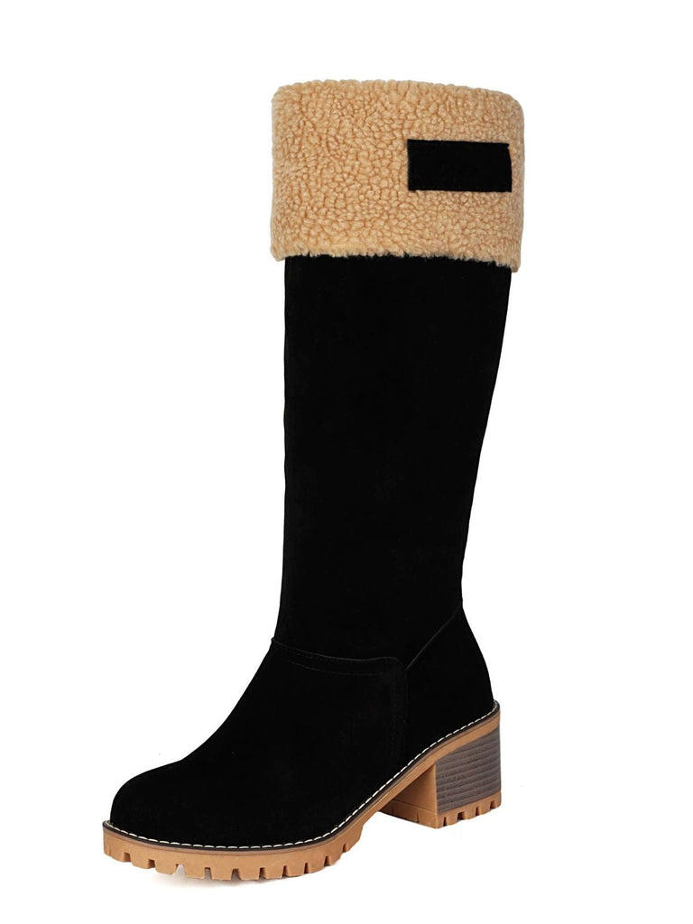 Bottes de neige d'hiver à talons carrés en faux daim