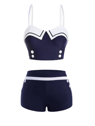Maillot de Bain Boutons Spaghetti Bleu Marine