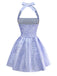 Mini robe plissée en jacquard fleurs bleu violet des années 1970