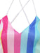 Combinaison multicolore à rayures verticales et paillettes col en V années 1960