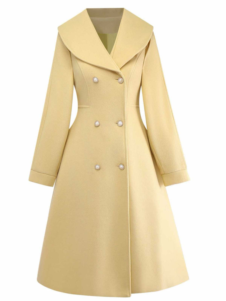Manteau croisé à revers jaune des années 1930
