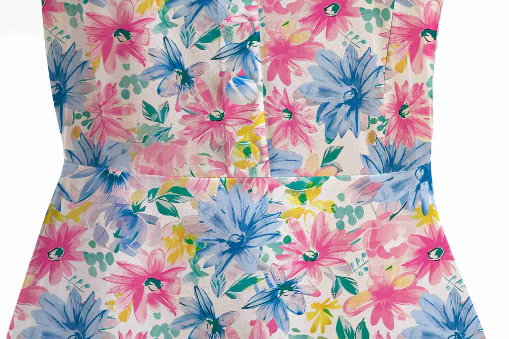 Robe trapèze multicolore à fleurs all-over années 1950